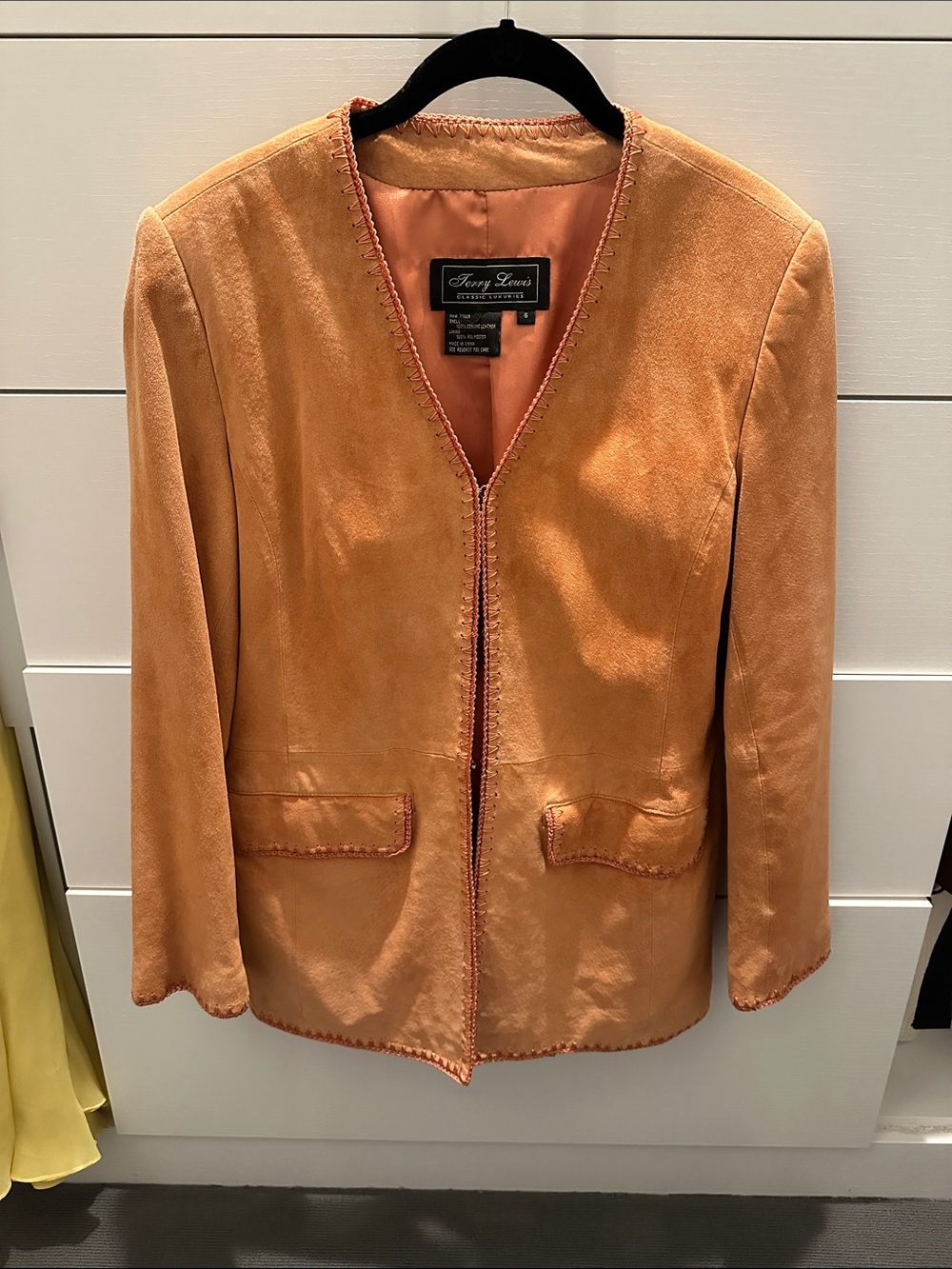 Vintage Terry Lewis Suede Open-Front Blazer Jacket - Orange